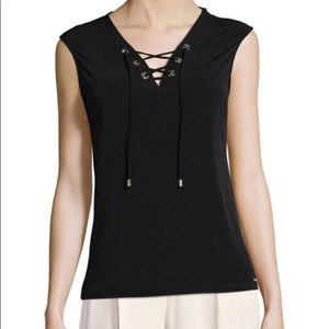 Calvin Klein Black Lace-Up Grommet Tank Top